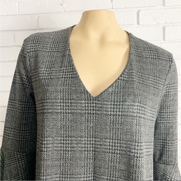 Mango Women's Gray V Neck Check Dress - Picture 3 of 7